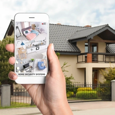 Wilmington vivint phone display of cctv live feed in front of a house